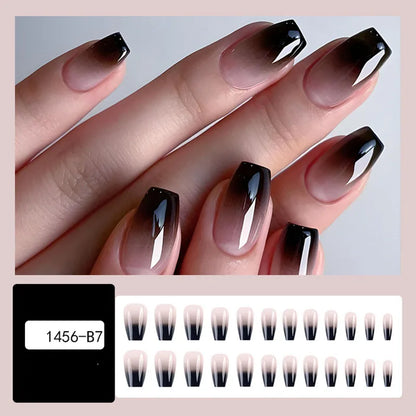 French Black Line Design Nails (24-Piece Set)