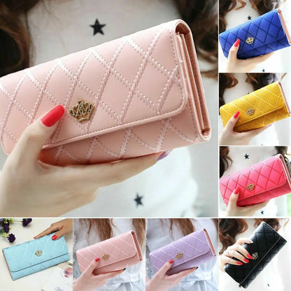 Diamond Pattern Elegant Wallet With Crown Buckle
