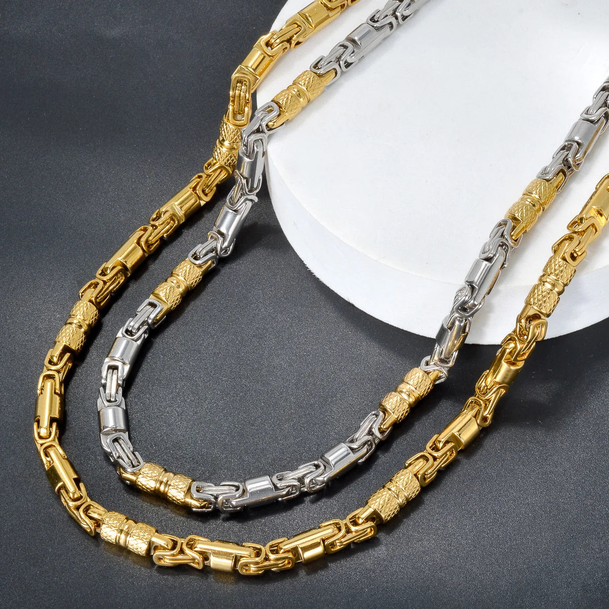 Couples Byzantine Chain Necklaces – His & Hers Stainless Steel Statement Jewelry
