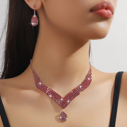 Luxury Water Drop Rhinestone Necklace & Earring Set – 3-Piece Collection
