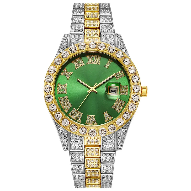 Gold Roman Calendar Watch – Stainless Steel Men and Ladies Quartz