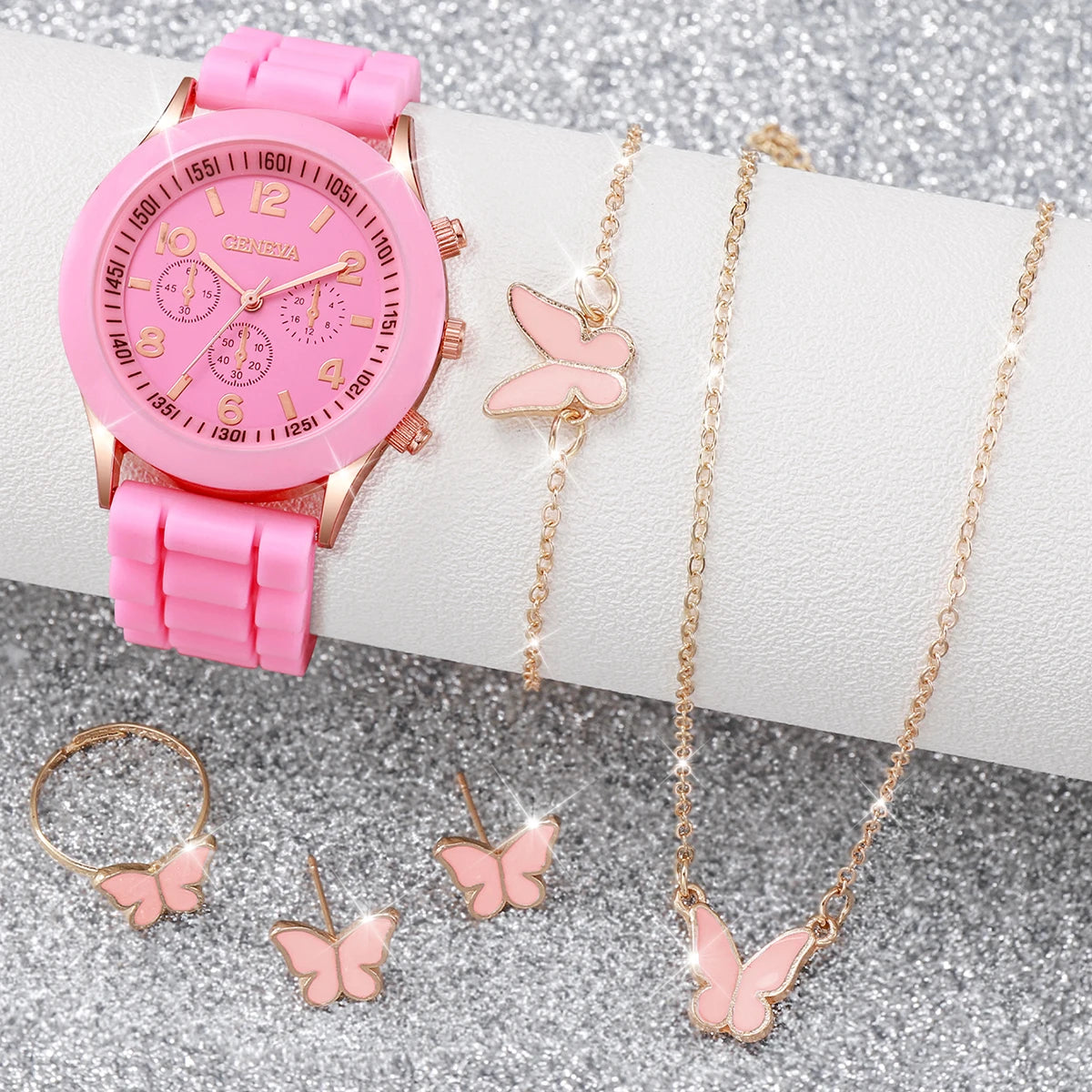 Women's 5PCS Quartz Watch & Jewelry Set – Silicone Band Edition