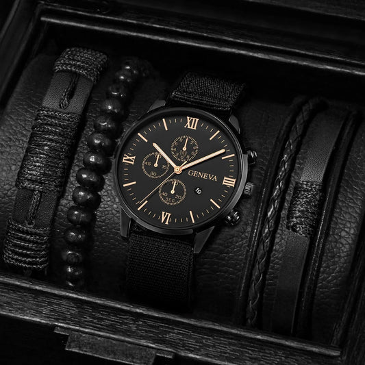 Men’s Nylon Strap Watch & Bracelet Set – 4/5PCS