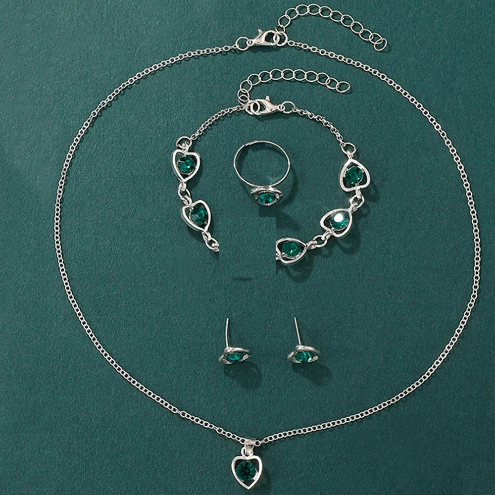 Luxury Women's Heart Rhinestone Watch & Jewelry Set – 5PCS