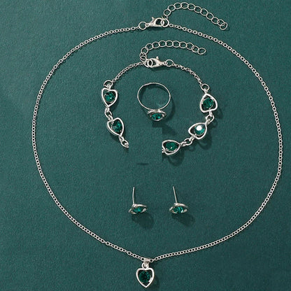 Luxury Women's Heart Rhinestone Watch & Jewelry Set – 5PCS