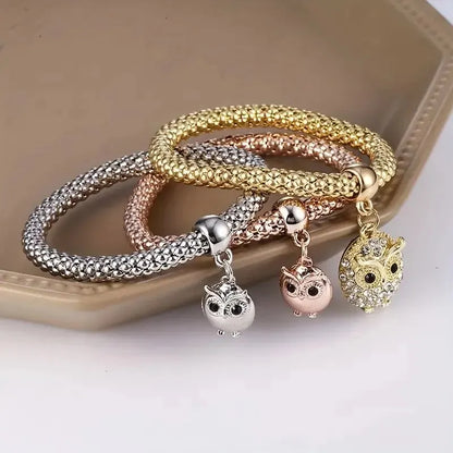 3PCS Rose Gold & Silver Charm Bracelet Set