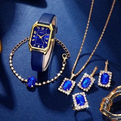 LOW STOCK! Luxury Square Dial Women's Quartz Watch – Blue Leather Band