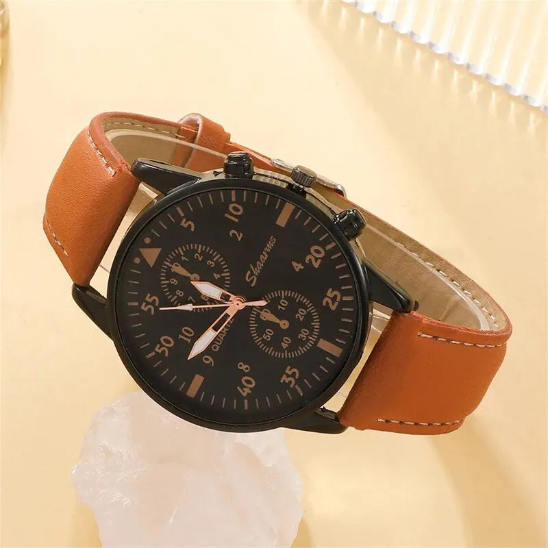 The Relogio Masculino Set - Brown Leather Quartz