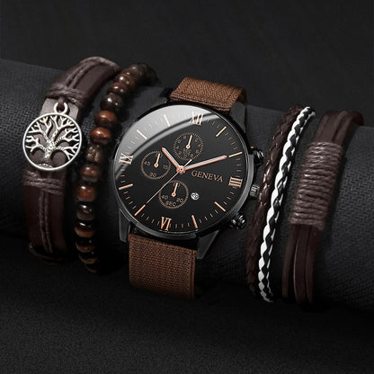 Men’s Nylon Strap Watch & Bracelet Set – 4/5PCS