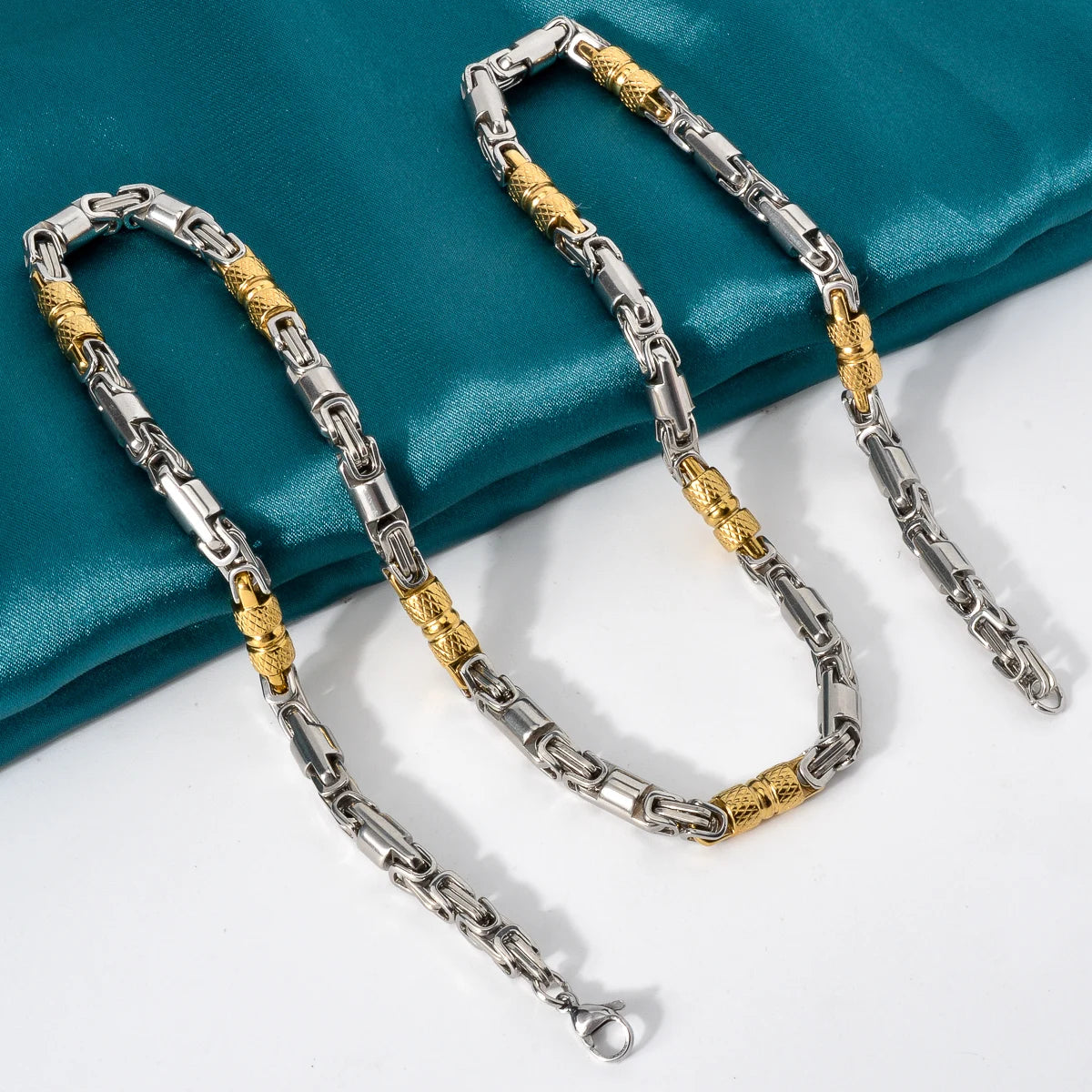 Couples Byzantine Chain Necklaces – His & Hers Stainless Steel Statement Jewelry