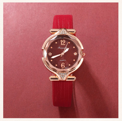 Women's 5PCS Leather Band Watch & Jewelry Set – Casual Elegance