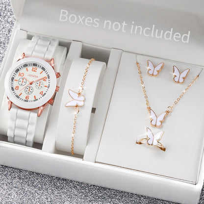 Women's 5PCS Quartz Watch & Jewelry Set – Silicone Band Edition