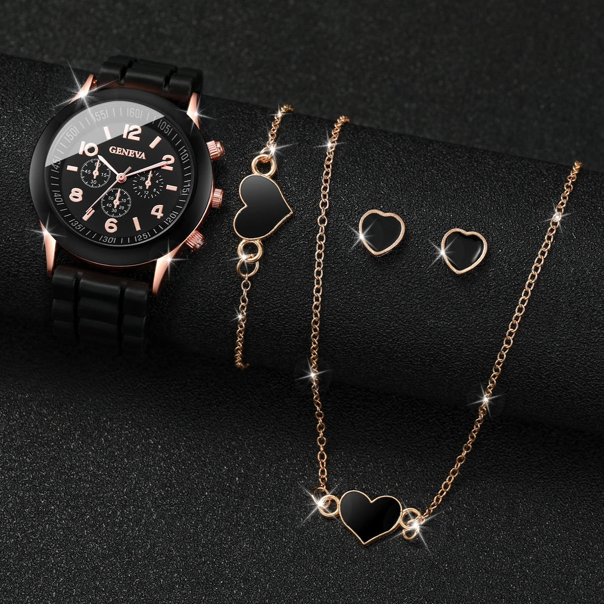 Women's 5PCS Quartz Watch & Jewelry Set – Silicone Band Edition