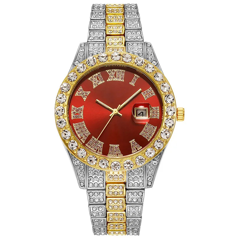 Gold Roman Calendar Watch – Stainless Steel Men and Ladies Quartz