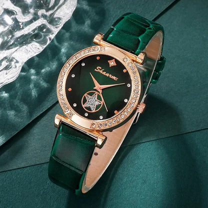 Women's 6PCS Quartz Watch & Jewelry Set – Red, Green, or Black Collection