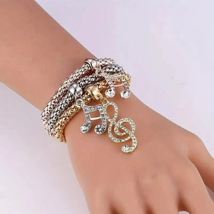 3PCS Rose Gold & Silver Charm Bracelet Set
