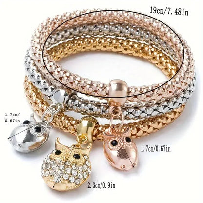 3PCS Rose Gold & Silver Charm Bracelet Set
