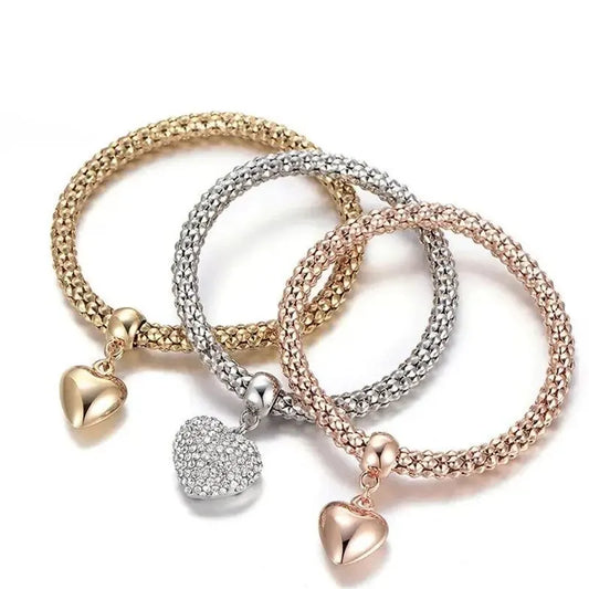 3PCS Rose Gold & Silver Charm Bracelet Set