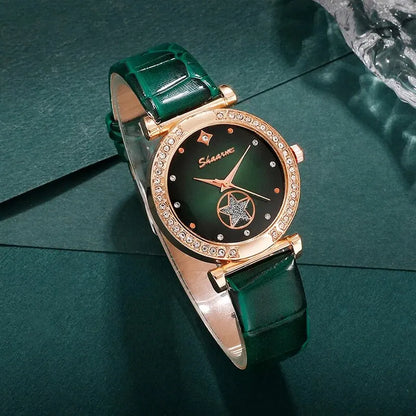 Women's 6PCS Quartz Watch & Jewelry Set – Red, Green, or Black Collection