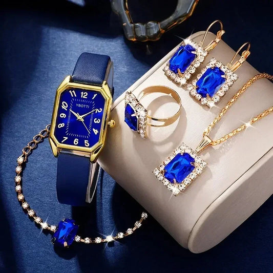 LOW STOCK! Luxury Square Dial Women's Quartz Watch – Blue Leather Band