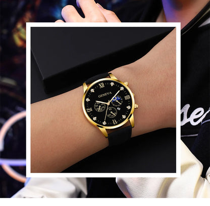 Geneva Men and Ladies Luxury Leather Watch with Bonus Gift