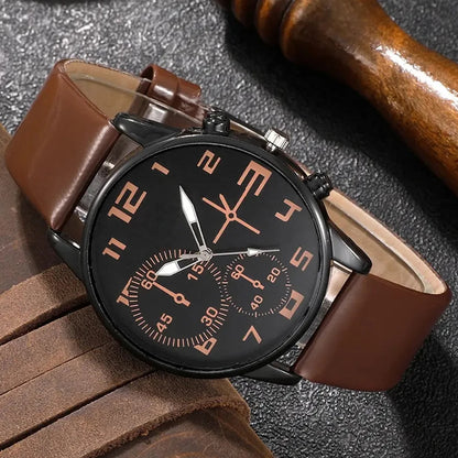 Men’s Retro Leather Watch Set – 5PCS