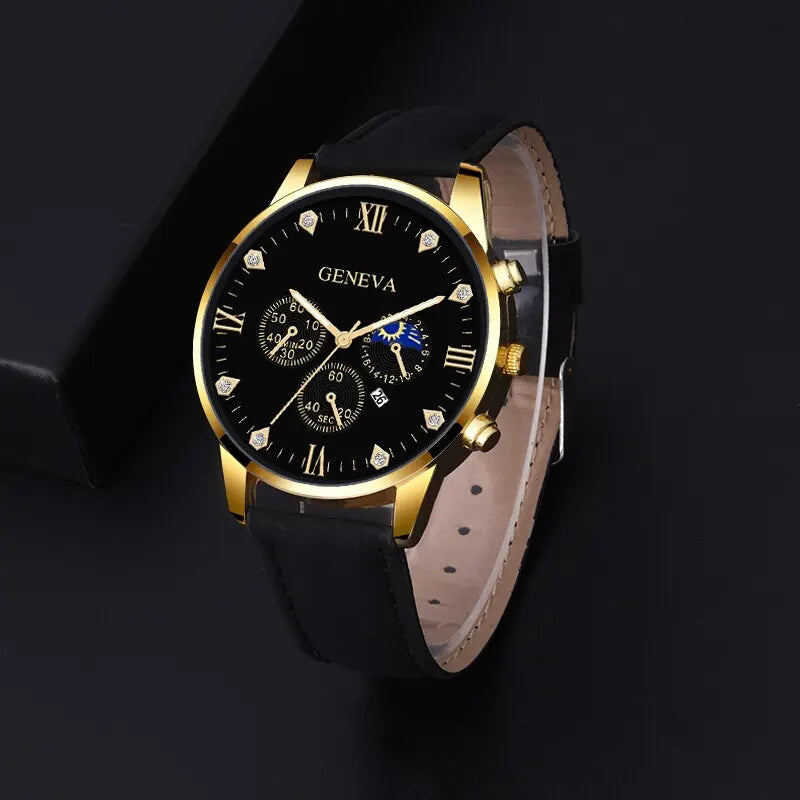 Geneva Men and Ladies Luxury Leather Watch with Bonus Gift