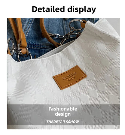 Elegant Contrast-Stitch Tote – Large Capacity Luxe Shoulder Bag