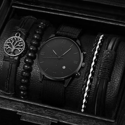 Men’s Nylon Strap Watch & Bracelet Set – 4/5PCS