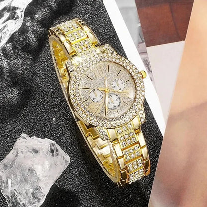 Luxury 6PCS Women's Rhinestone Watch & Jewelry Set