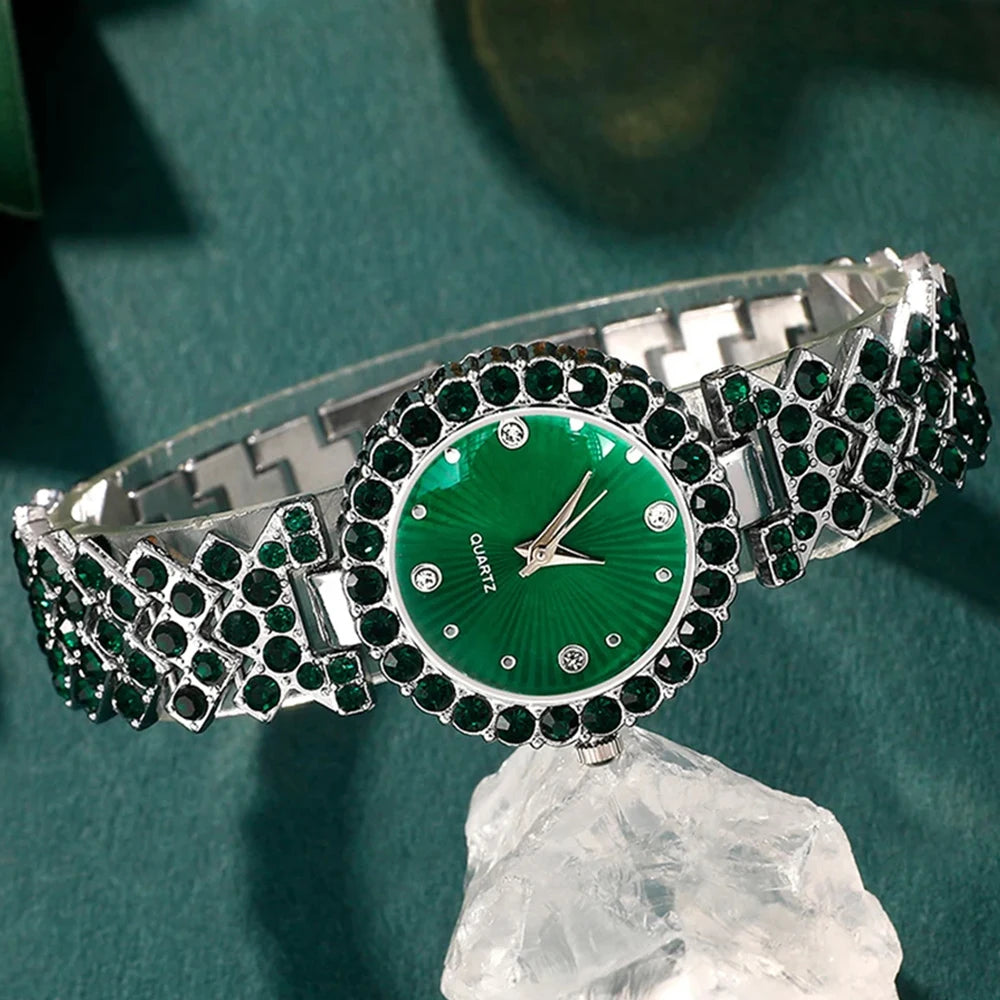 Luxury Women's Heart Rhinestone Watch & Jewelry Set – 5PCS