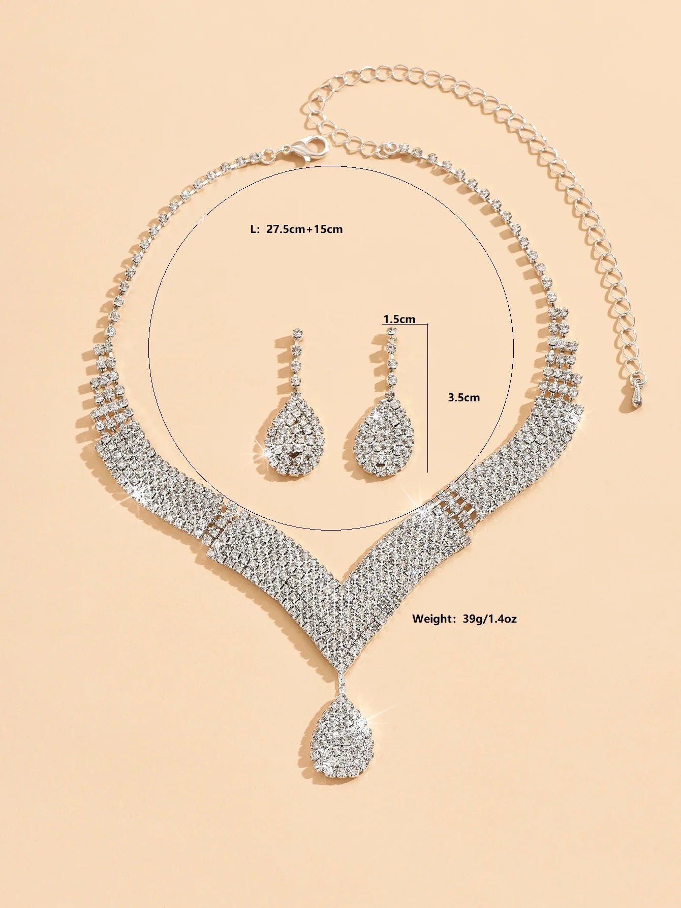 Luxury Water Drop Rhinestone Necklace & Earring Set – 3-Piece Collection