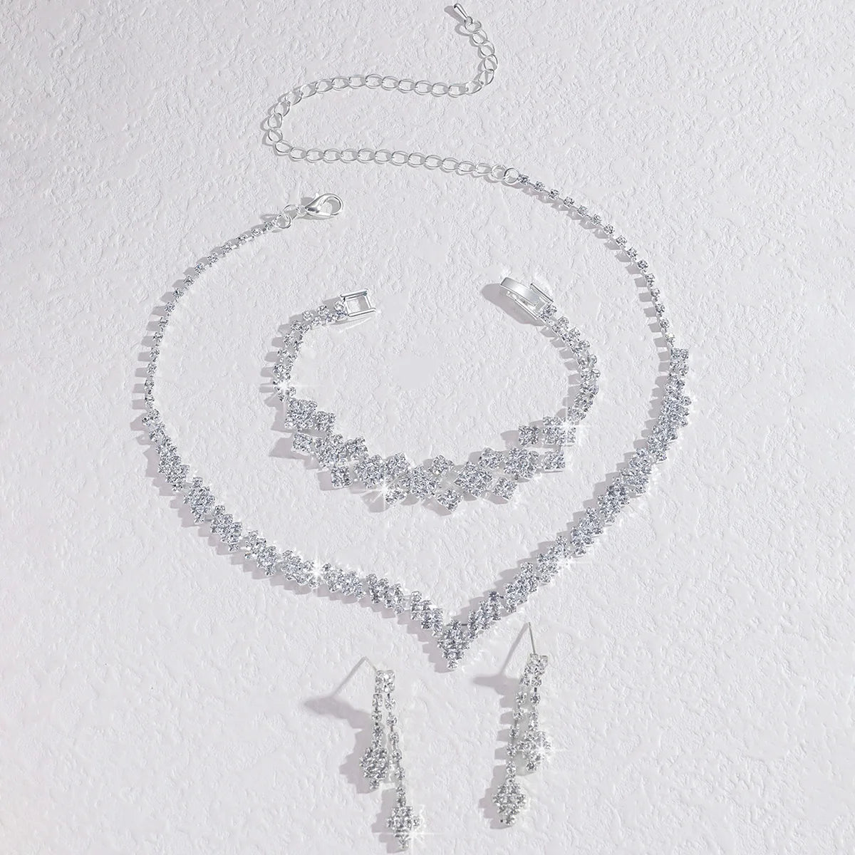 Silver Plated Rhinestone Bridal Jewelry Set – 4-Piece Elegant Collection