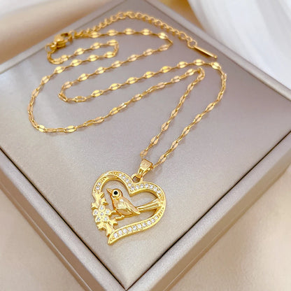 Trendy Heart Pendant Necklace – Gold Stainless Steel with Zirconia Accent