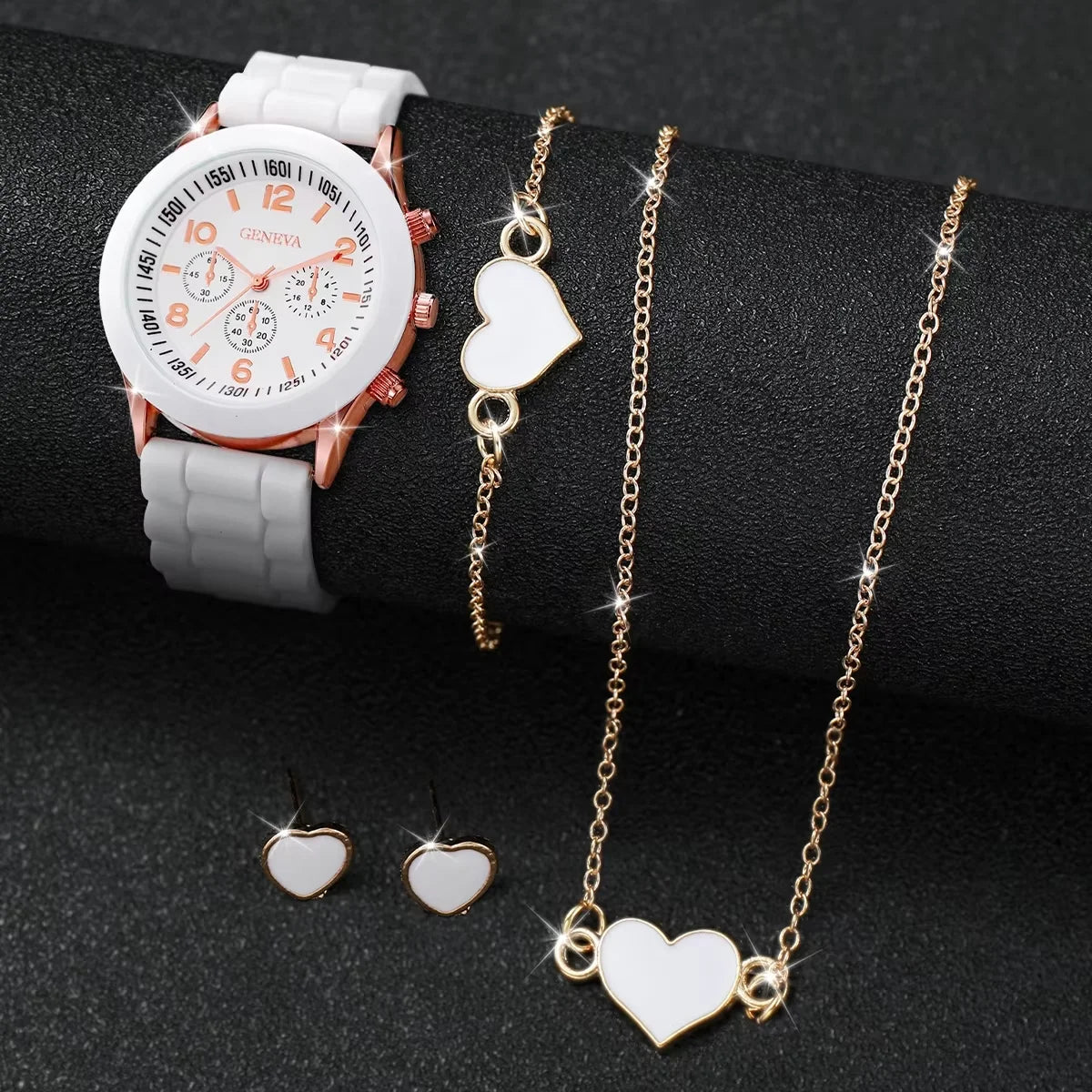 Women's 5PCS Quartz Watch & Jewelry Set – Silicone Band Edition
