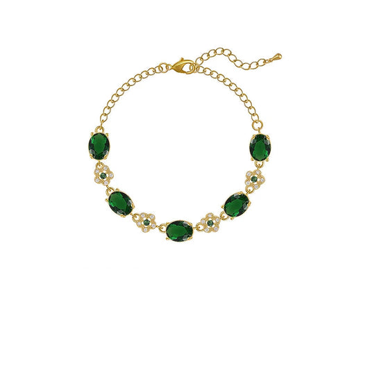 Luxury Green Crystal Geometric Bracelet – Gold Tone Link Chain