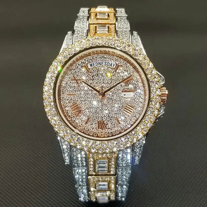 18K Gold Men and Ladies Luxury Crystal Watch