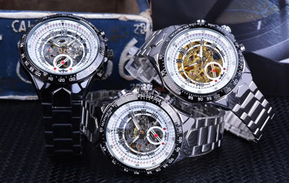 Winner™ Skeleton Dial Gold Watch – Self-Winding Luxury