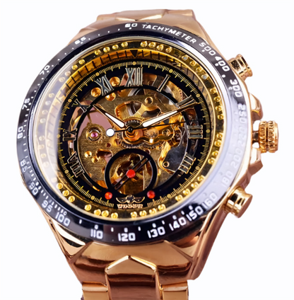 Winner™ Skeleton Dial Gold Watch – Self-Winding Luxury