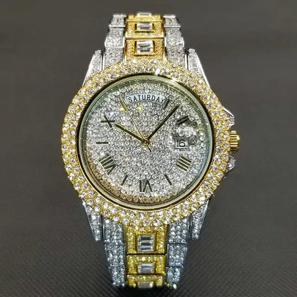 18K Gold Men and Ladies Luxury Crystal Watch