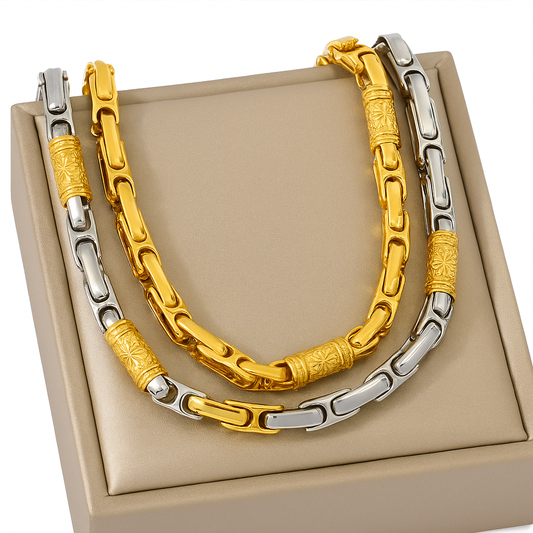 Couples Byzantine Chain Necklaces – His & Hers Stainless Steel Statement Jewelry