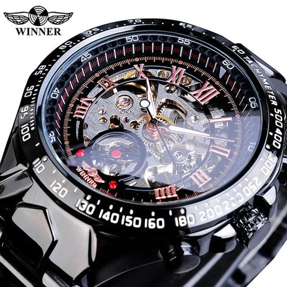 Winner™ Skeleton Dial Gold Watch – Self-Winding Luxury