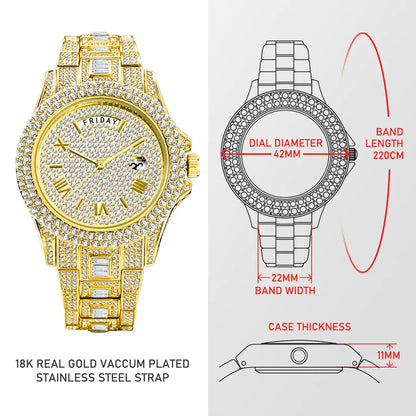 18K Gold Men and Ladies Luxury Crystal Watch