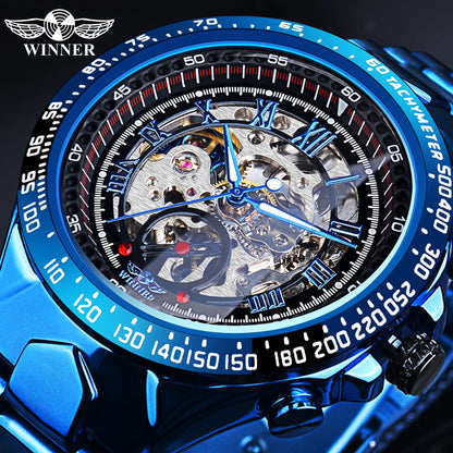 Winner™ Skeleton Dial Gold Watch – Self-Winding Luxury