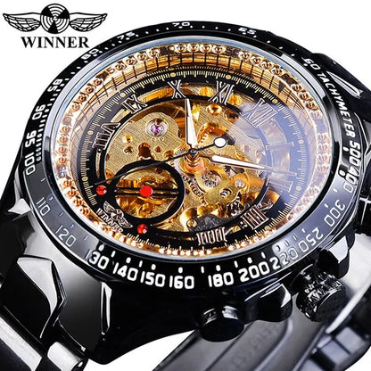 Winner™ Skeleton Dial Gold Watch – Self-Winding Luxury