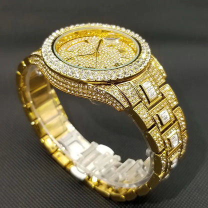 18K Gold Men and Ladies Luxury Crystal Watch