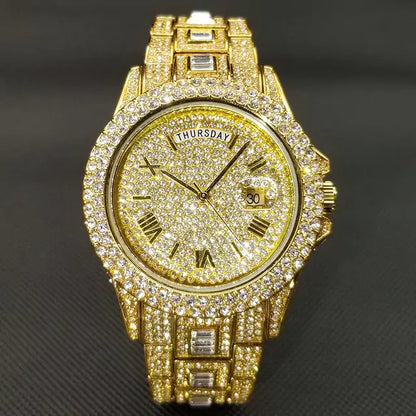 18K Gold Men and Ladies Luxury Crystal Watch