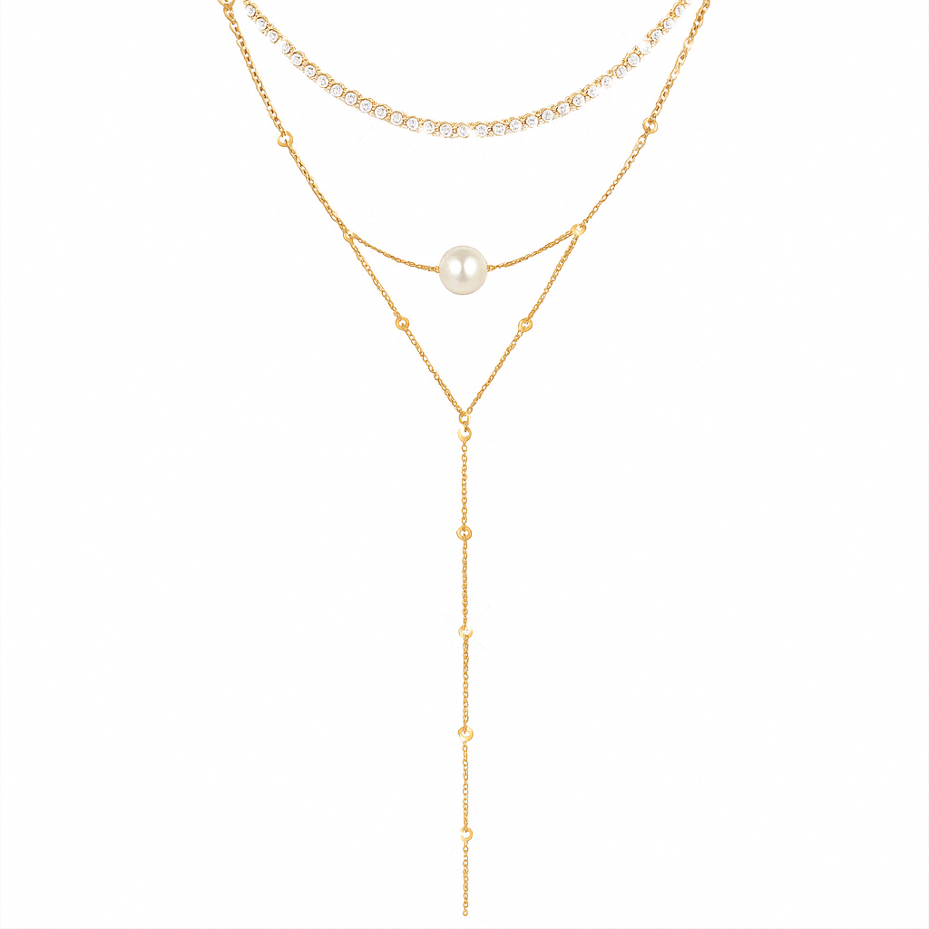 Elegant Pearl Layered Necklace with Crystal Pendant