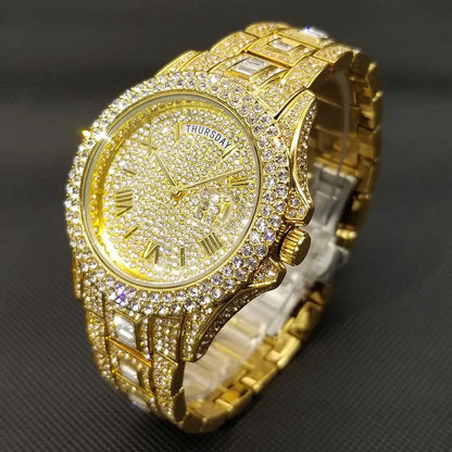 18K Gold Men and Ladies Luxury Crystal Watch