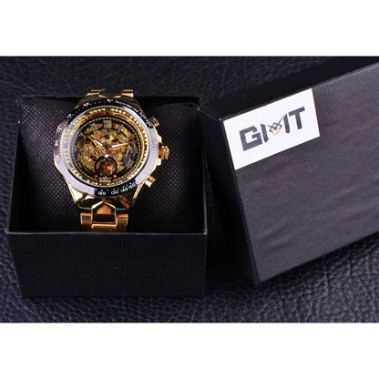 Winner™ Skeleton Dial Gold Watch – Self-Winding Luxury